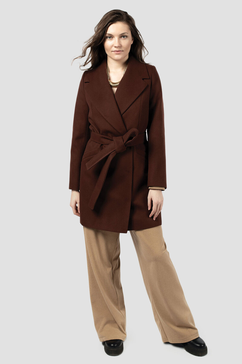 Пальто женское демисезонное (пояс) EL PODIO, размер 42, цвет шоколад 06808781 однобортное - фото 2