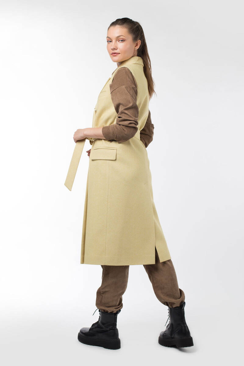 Пальто женское демисезонное (пояс) EL PODIO, размер 40, цвет желтый 06808782 двубортные - фото 5