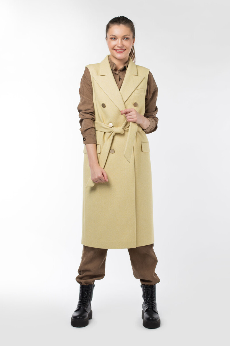 Пальто женское демисезонное (пояс) EL PODIO, размер 40, цвет желтый 06808782 двубортные - фото 3