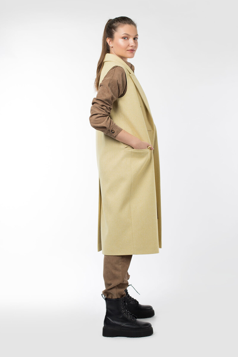 Пальто женское демисезонное (пояс) EL PODIO, размер 40, цвет желтый 06808782 двубортные - фото 2