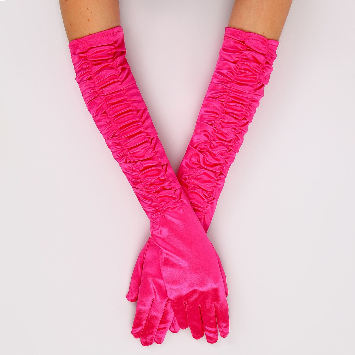 Карнавальный аксессуар - перчатки со сборкой, цвет фуксия карнавальный аксессуар перчатки со сборкой синий