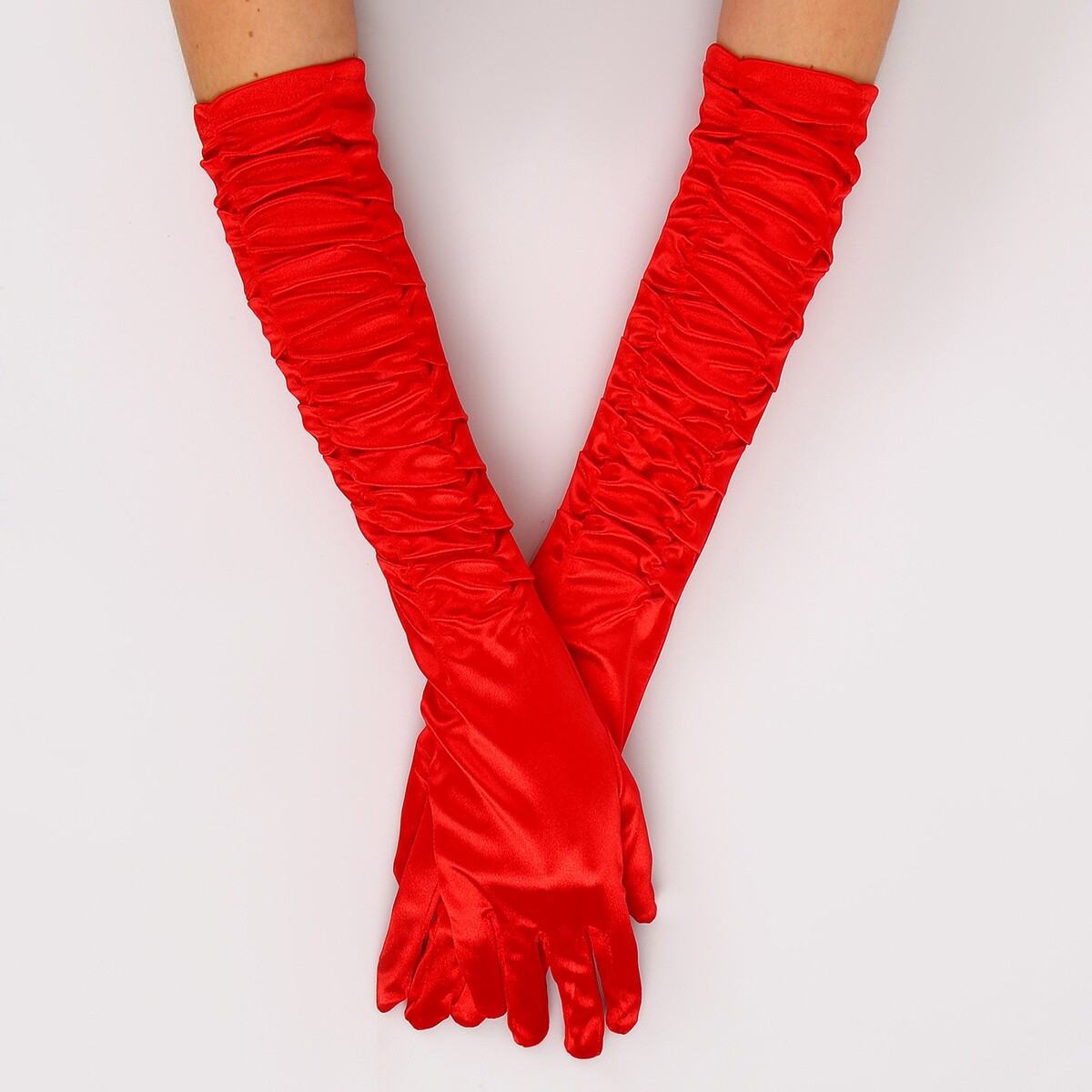 Карнавальный аксессуар - перчатки со сборкой, цвет красный карнавальный аксессуар перчатки со сборкой синий