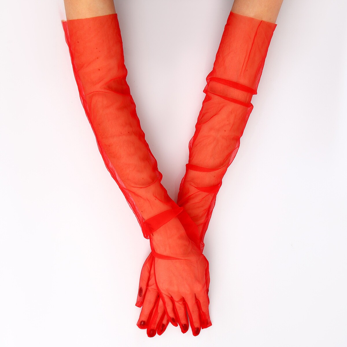 Карнавальный аксессуар- перчатки прозрачные, цвет красный карнавальнеый аксессуар перчатки прозрачные с длинной юбочкой