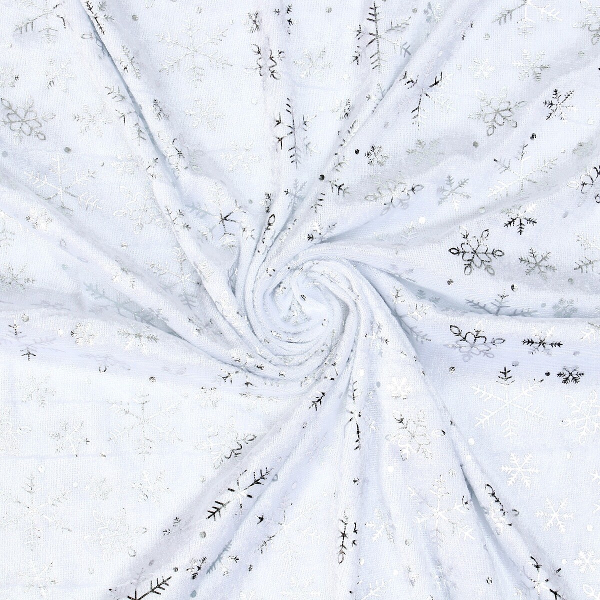 Лоскут велюра с новогодним нанесением лоскут атлас белый с серебряными снежинками 100 150см