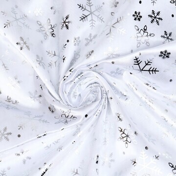 Лоскут атлас, белый с серебряными снежин