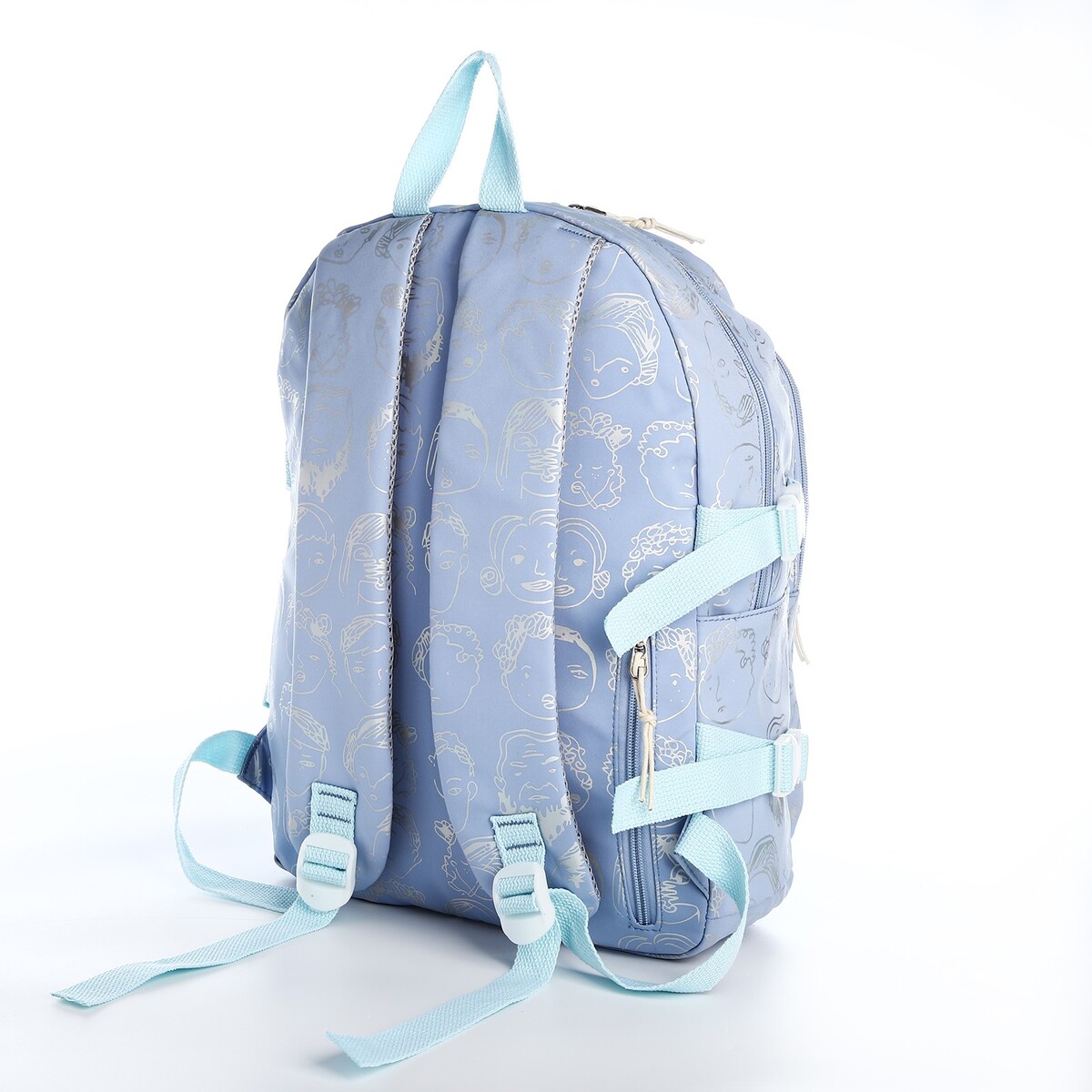 фото Рюкзак школьный из текстиля 2 отдела на молнии, 4 кармана, цвет голубой no brand