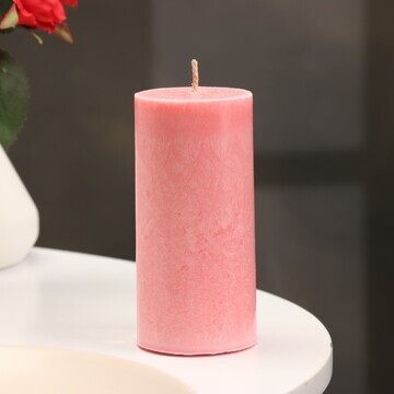 Свеча-цилиндр гладкая, 5х10 см, розовая,