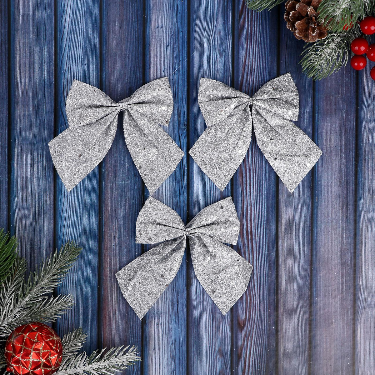 

Набор елочных игрушек 3 шт., Серебристый