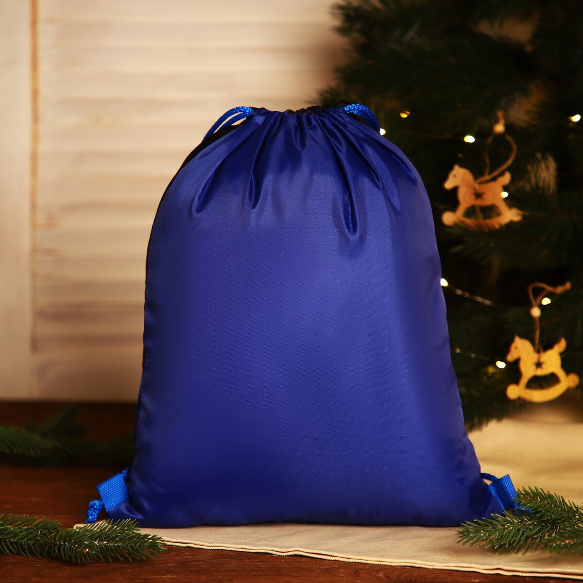 фото Мешок новогодний на шнурке, цвет синий/разноцветный no brand