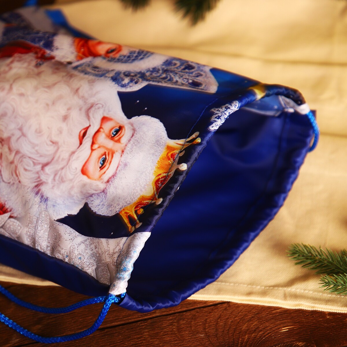 фото Мешок новогодний на шнурке, цвет синий/разноцветный no brand