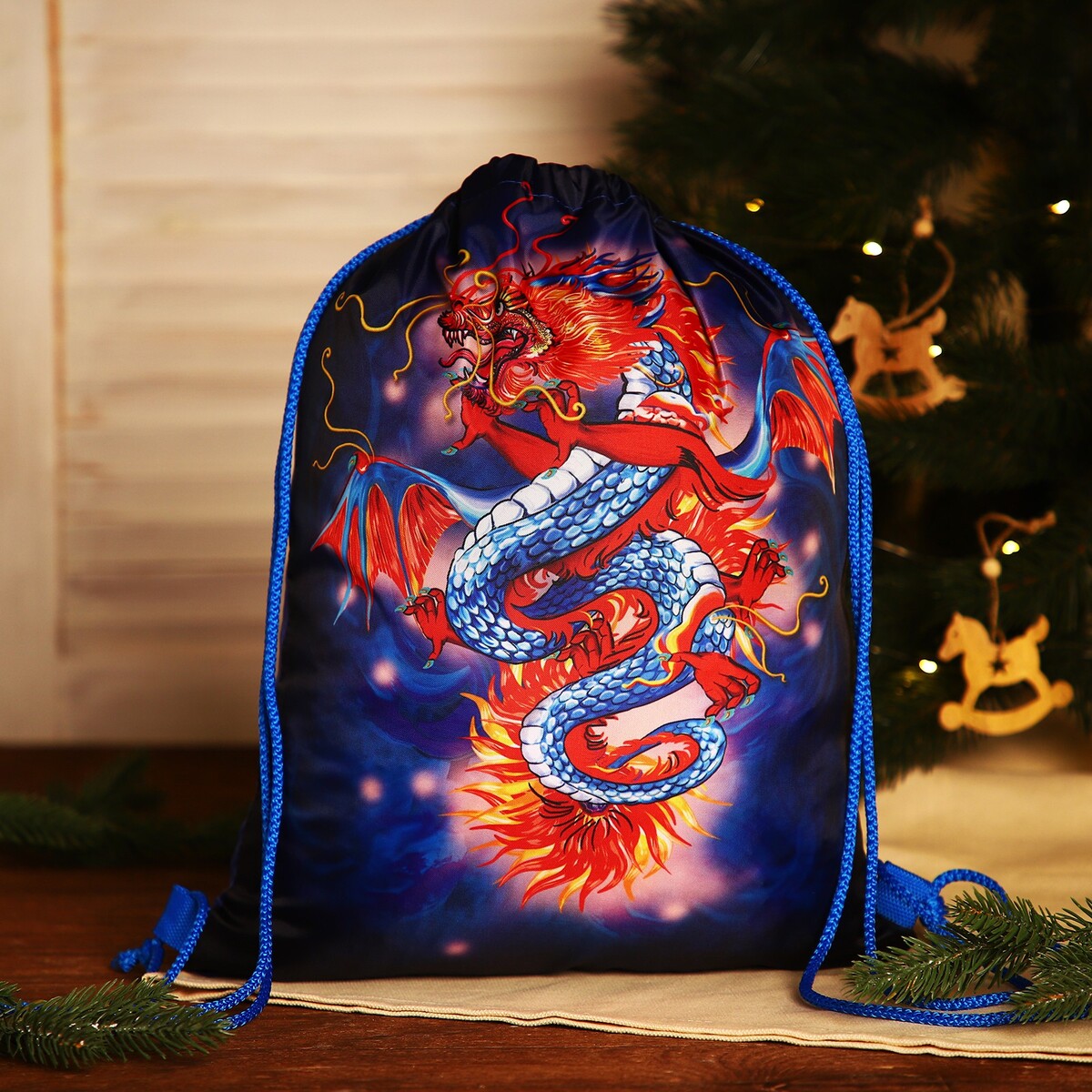 Мешок новогодний на шнурке, цвет синий/разноцветный спальный мешок jungle camp glasgow xl синий 70955