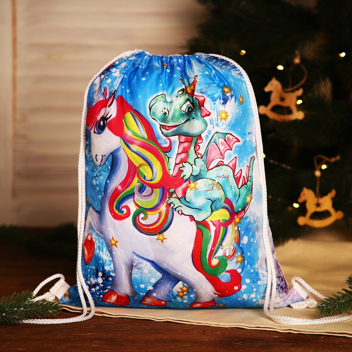 Мешок новогодний на шнурке, цвет белый/разноцветный сумка мешок без застежки белый