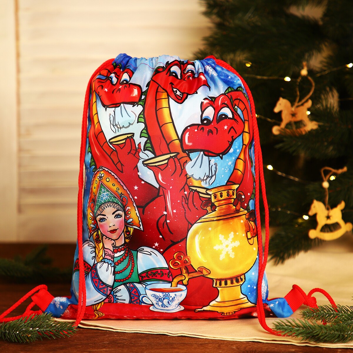 Мешок новогодний на шнурке, цвет красный/разноцветный joyarty сумка рюкзак мешок скоро новый год для обуви и вещей 38x40 см