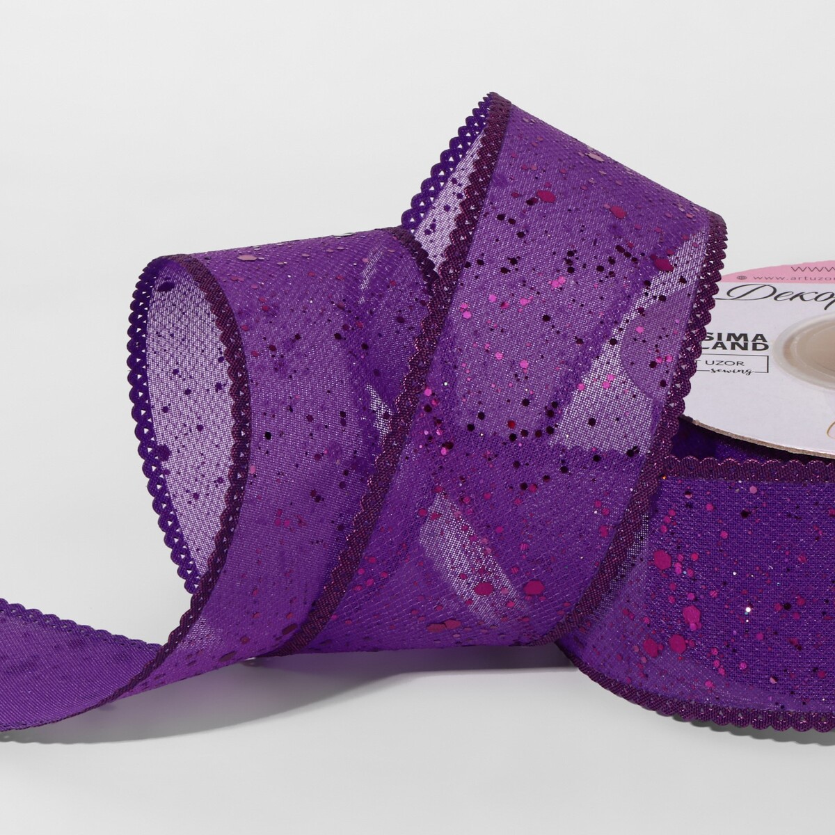 Лента декоративная, с глиттером, 38 мм, 9 ± 0,5 м, цвет фиолетовый набор кистей для макияжа 6 предметов pvc пакет фиолетовый