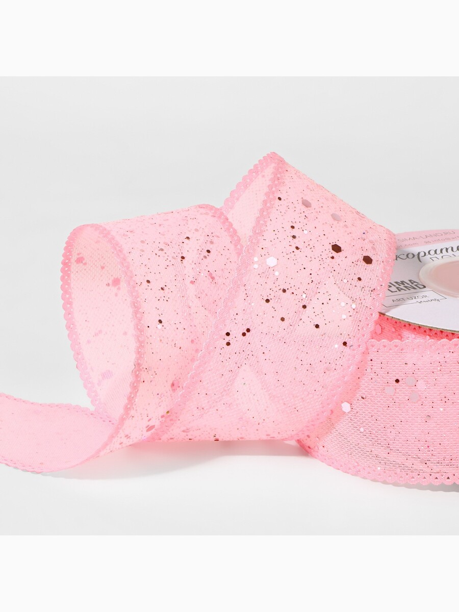 

Лента декоративная, с глиттером, 38 мм, 9±0.5 м, розовая, Розовый