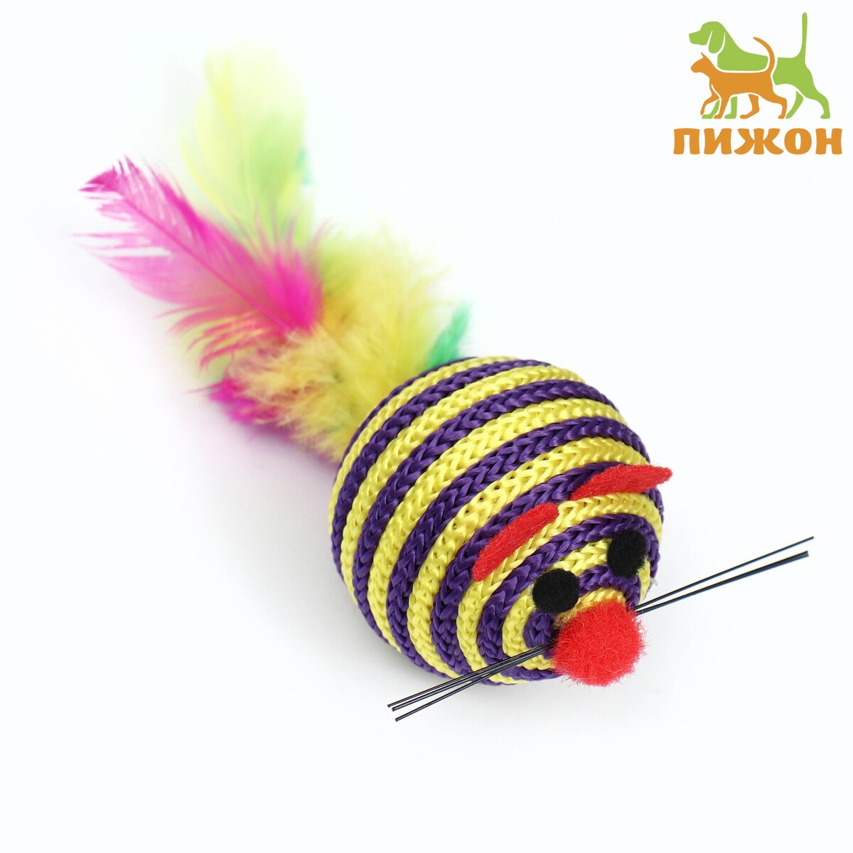 Шарик-мышь из текстиля с перьями, 4,2 см, фиолетовая мышь razer deathadder v2 rz01 03210100 r3m1