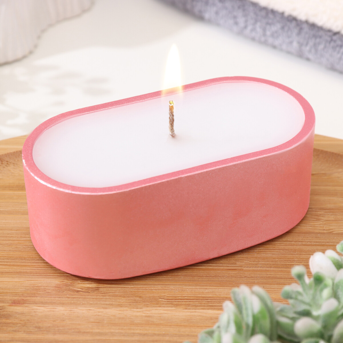 Свеча в овальном подсвечнике из гипса,9,5х4,7х3см,розовый свеча в торт единорог с шариком цифра 5 розовый 6 5 см