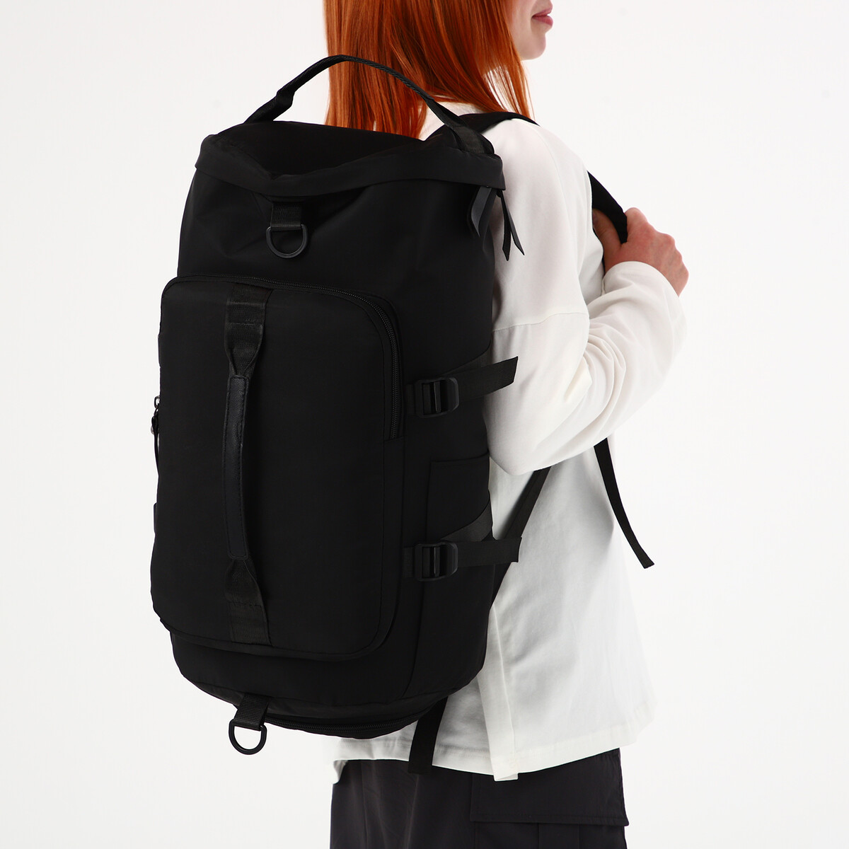 Рюкзак-сумка на молнии, 4 наружных кармана, отделение для обуви, цвет черный
