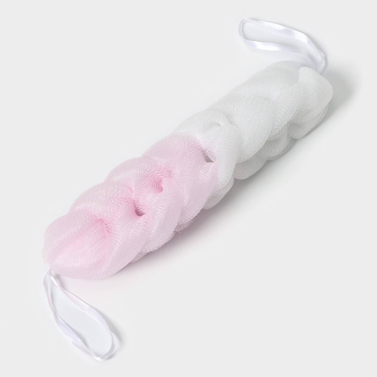 Мочалка - косичка для тела cupellia spa, 70 гр, цвет бело-розовый ная прядь косичка на резинке