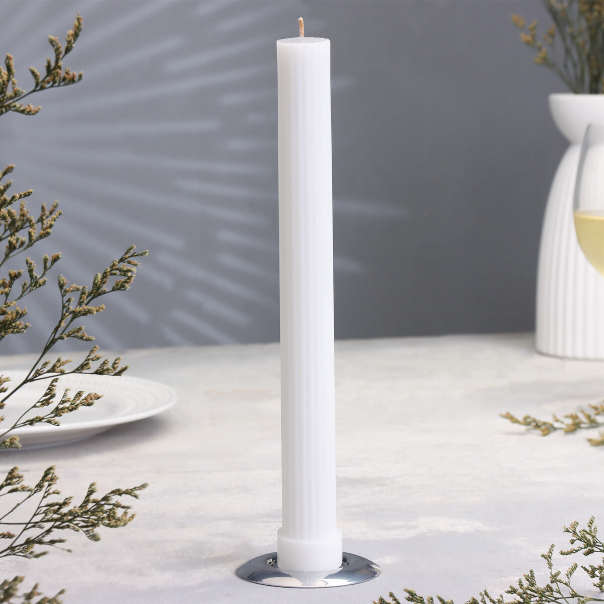 Свеча-цилиндр с ребрами, 3,5х25,5 см., белая свеча цилиндр 4х6 см 9 ч белая