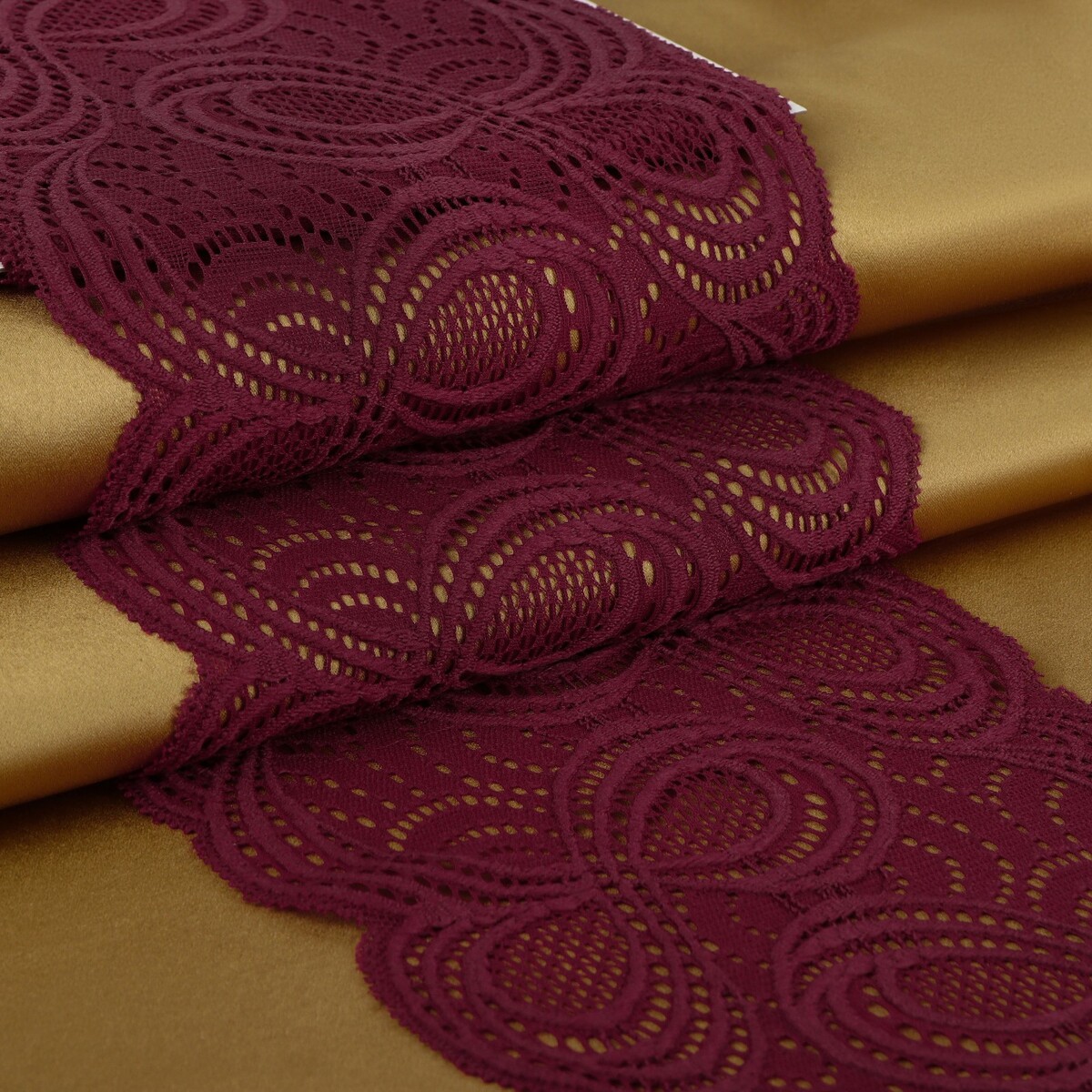 Кружевная эластичная ткань, 180 мм × 2,7 ± 0,5 м, цвет бордовый кружевная эластичная ткань