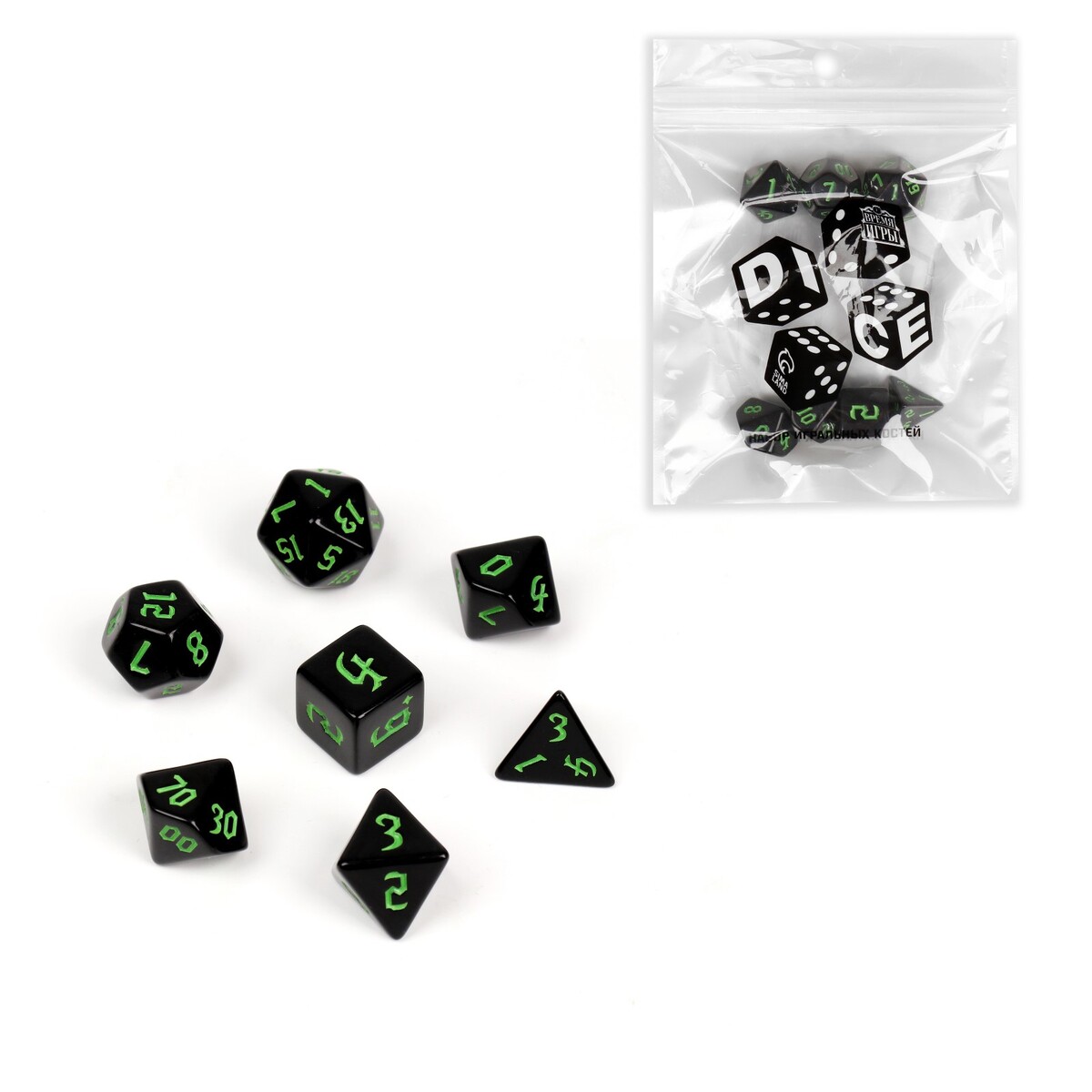 Набор кубиков для d&d (dungeons and dragons, днд) Время игры, цвет зеленый 07135462 - фото 1