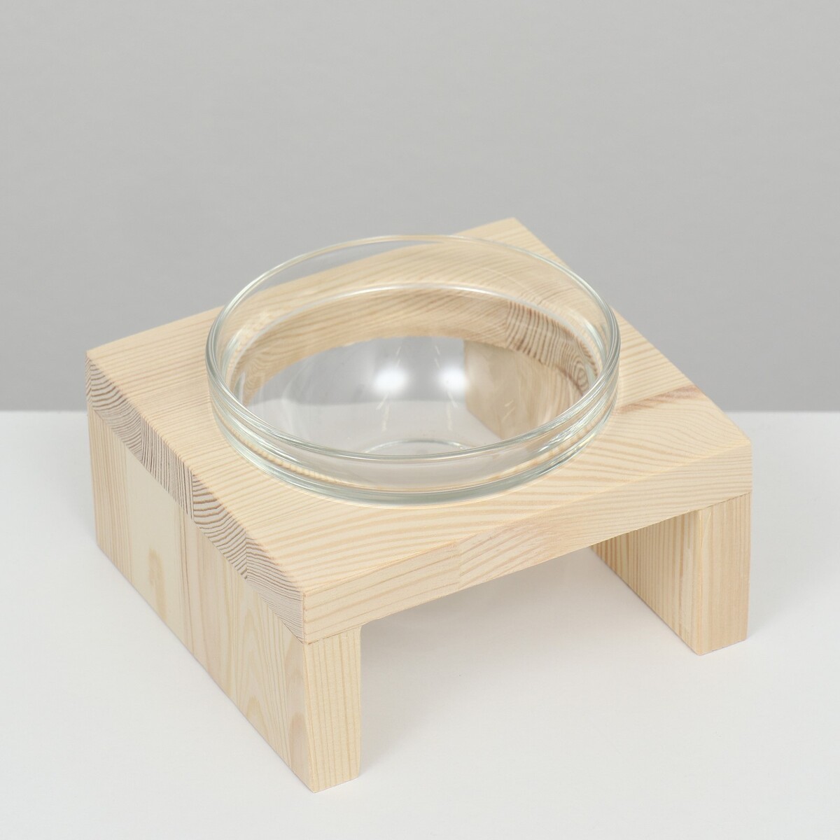 Подставка одинарная с миской из прозрачного стекла 16 х 14,5 х 6,5 см 250 мл вазон стекло на дереве низкая подставка 13х13х15 см