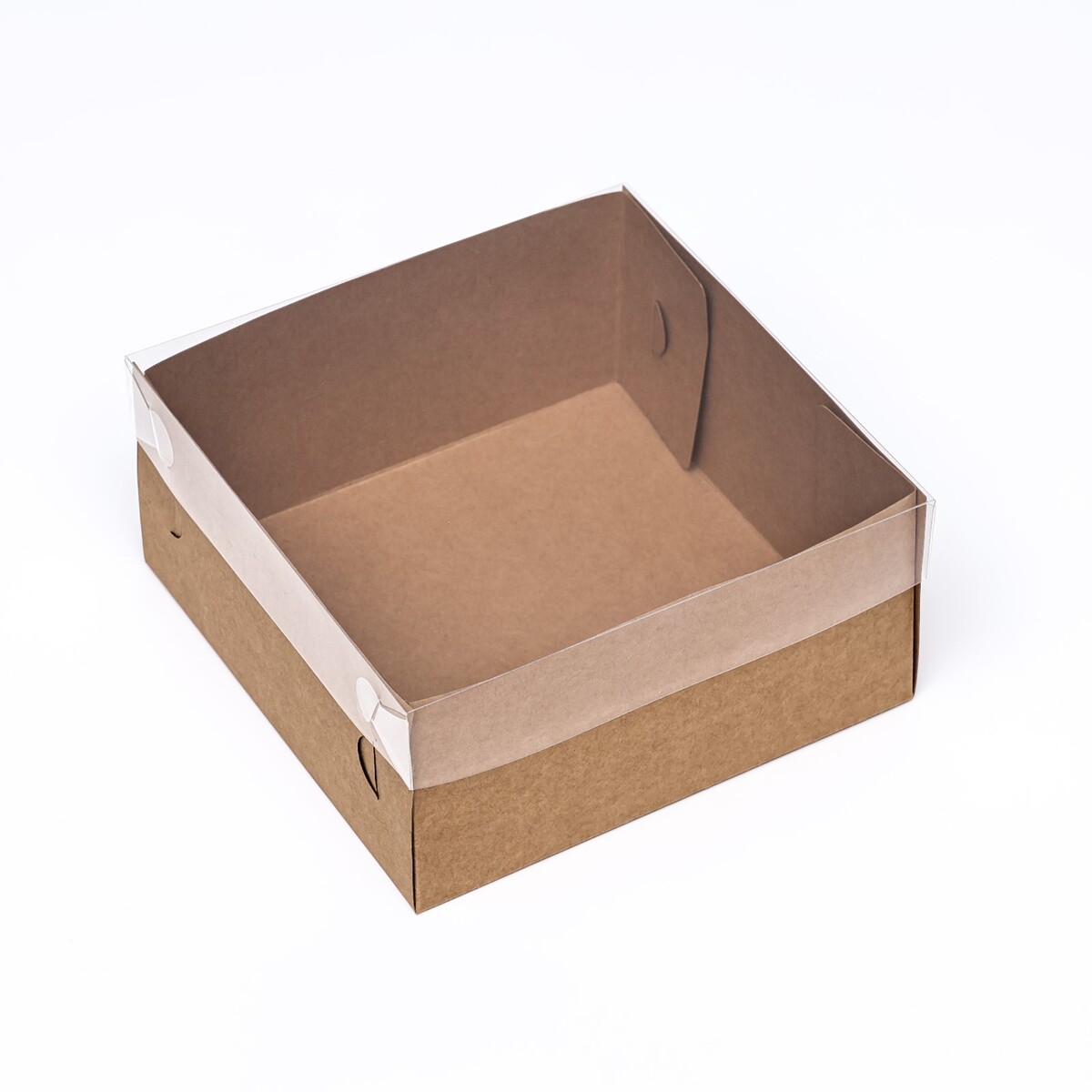 Кондитерская упаковка, крафт с pvc крышкой, 17 х 17 х 8 см коробка для кондитерских изделий с pvc крышкой любимый воспитатель 22 × 15 × 3 см