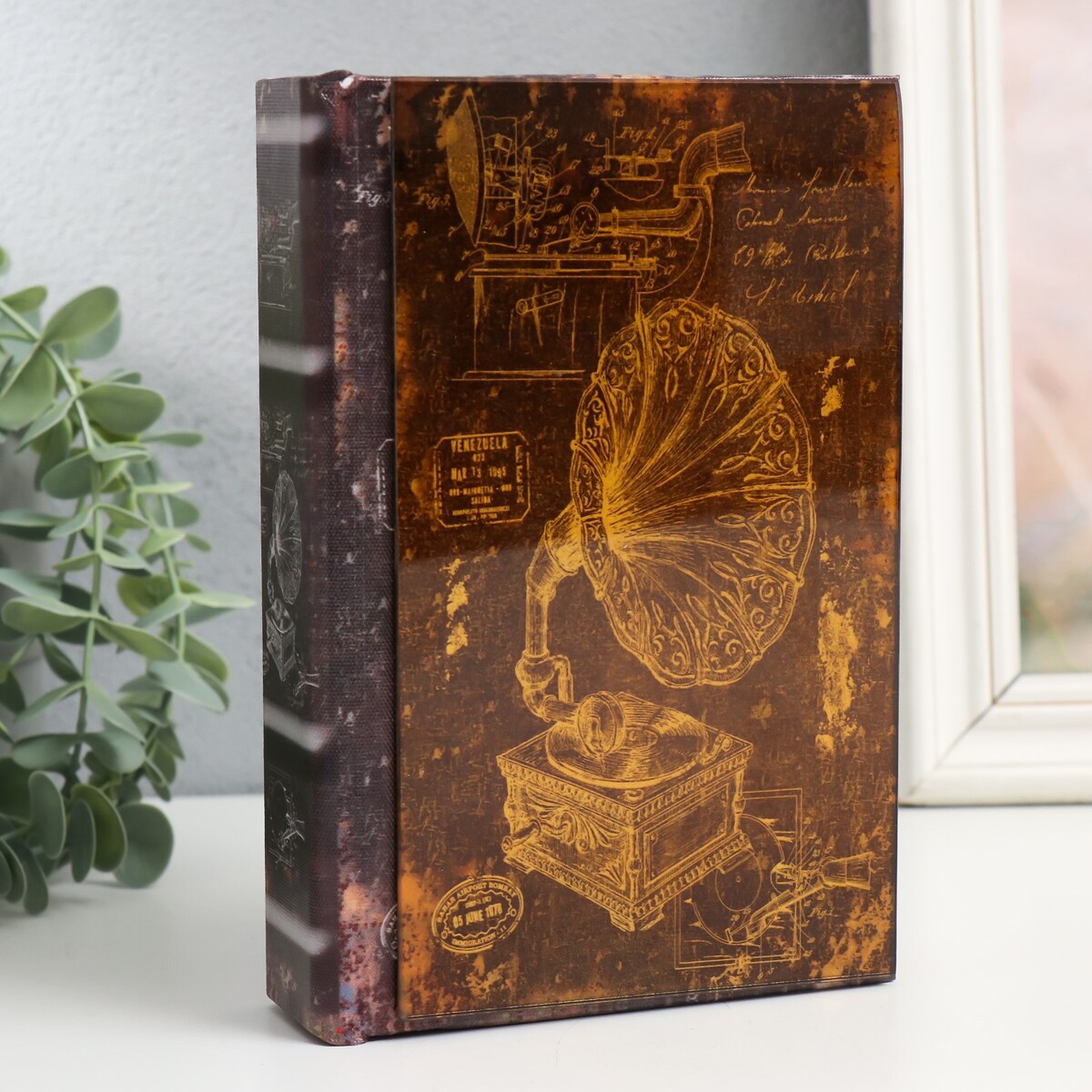 Шкатулка-книга дерево кожзам, стекло шкатулка стекло арка с золотыми камешками на пьедестале прозрачная 10 10 13 5 см