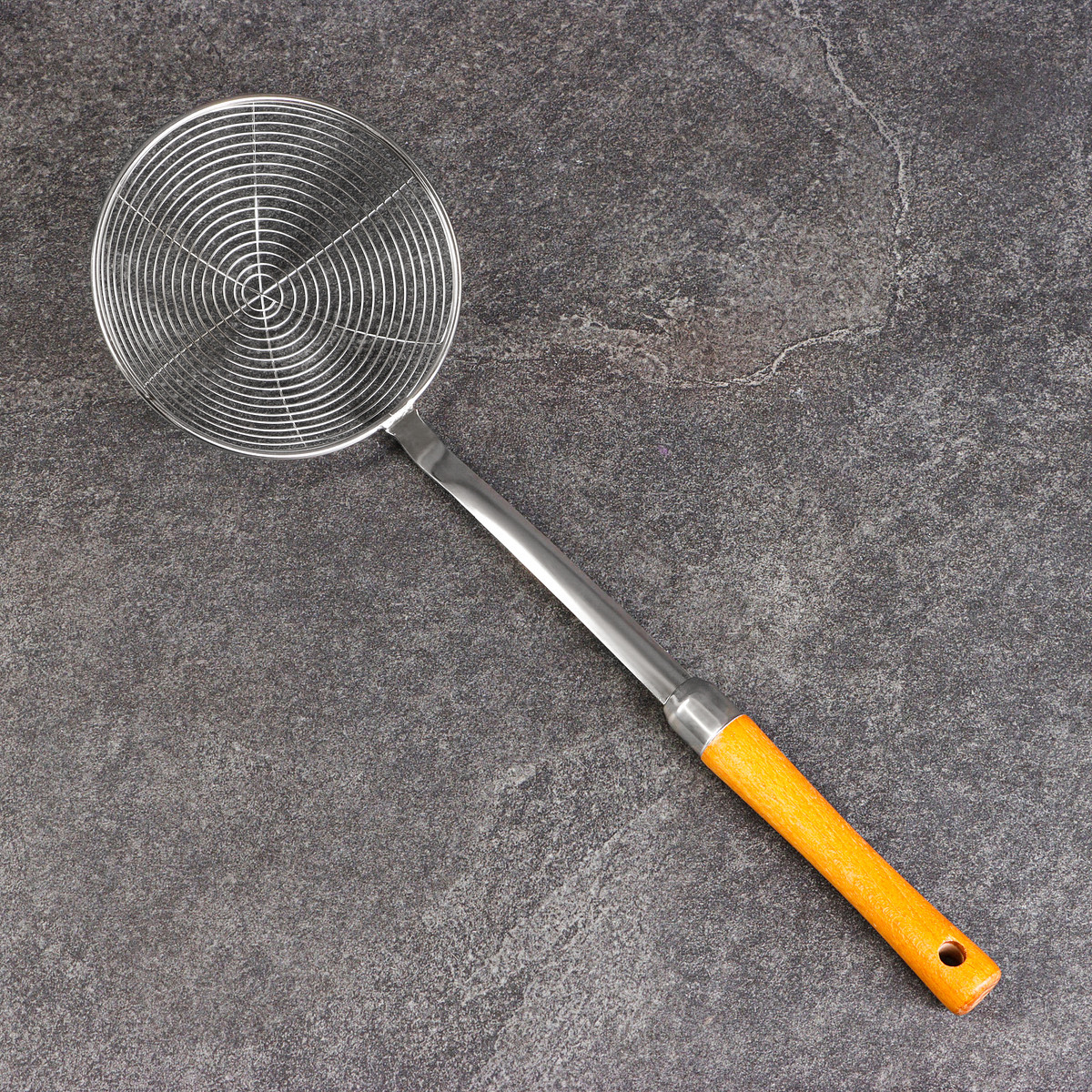 

Дуршлаг-сито шафран, d=13 см, глубина 3.5 см, длина 41 см, с деревянной ручкой, металл, Серебристый;бежевый
