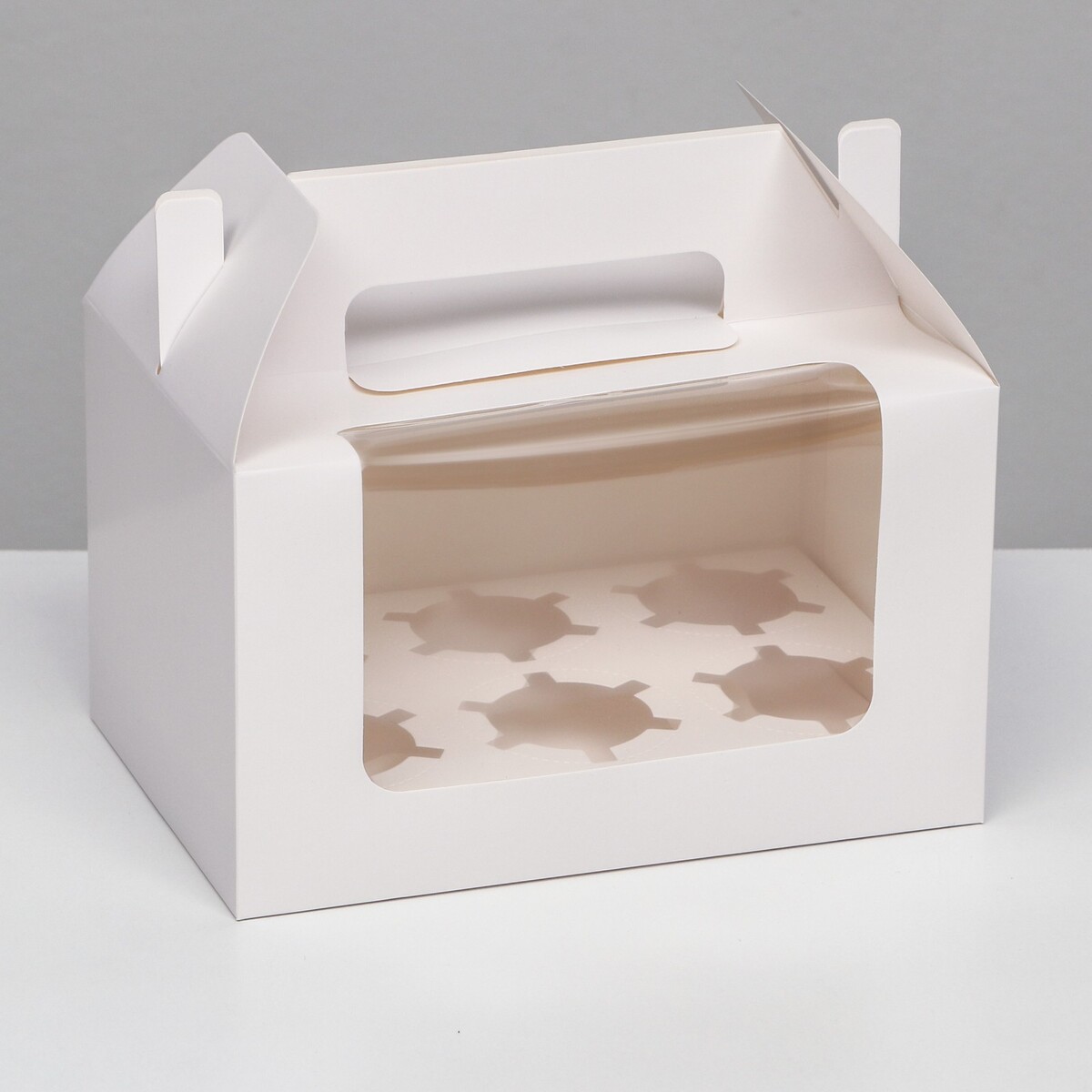 Кондитерская складная коробка для 6 капкейков, белая 23,5 х 16 х 14 см кондитерская складная коробка для 4 капкейков 16 х 16 х 10 серебро