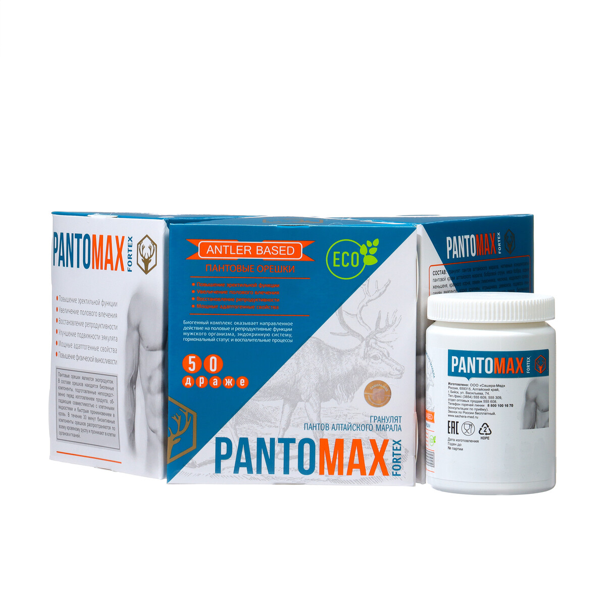 Биогенный комплекс pantomax fortex для мужского здоровья, 3 уп. по 50 драже цистон драже 100