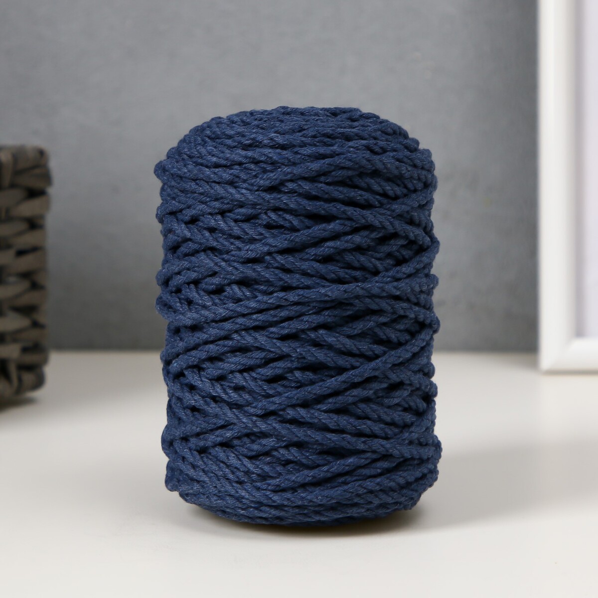 Шнур для вязания 80% хлопок, 20% полиэстер крученый 3 мм, 185г/45м,14-джинсовый