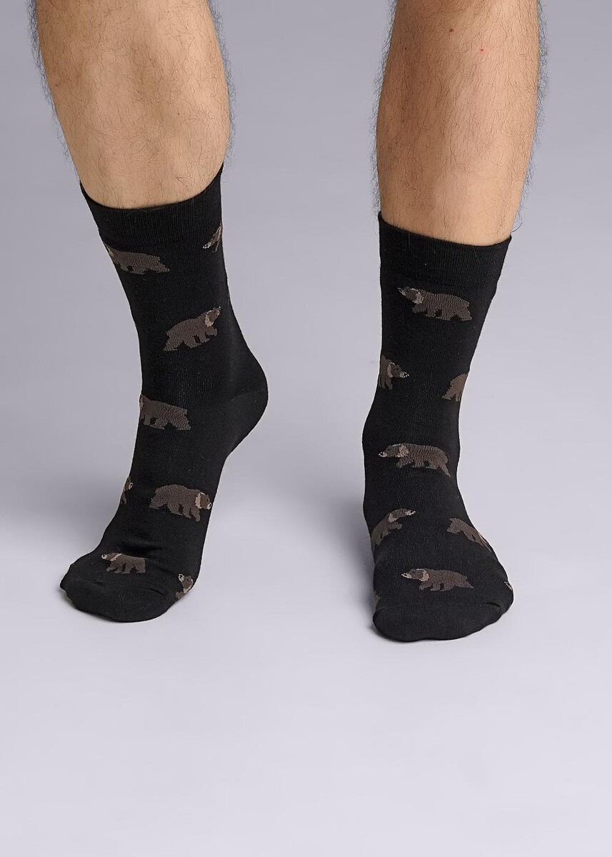 Носки носки мужские черные с рисунком в виде медведя