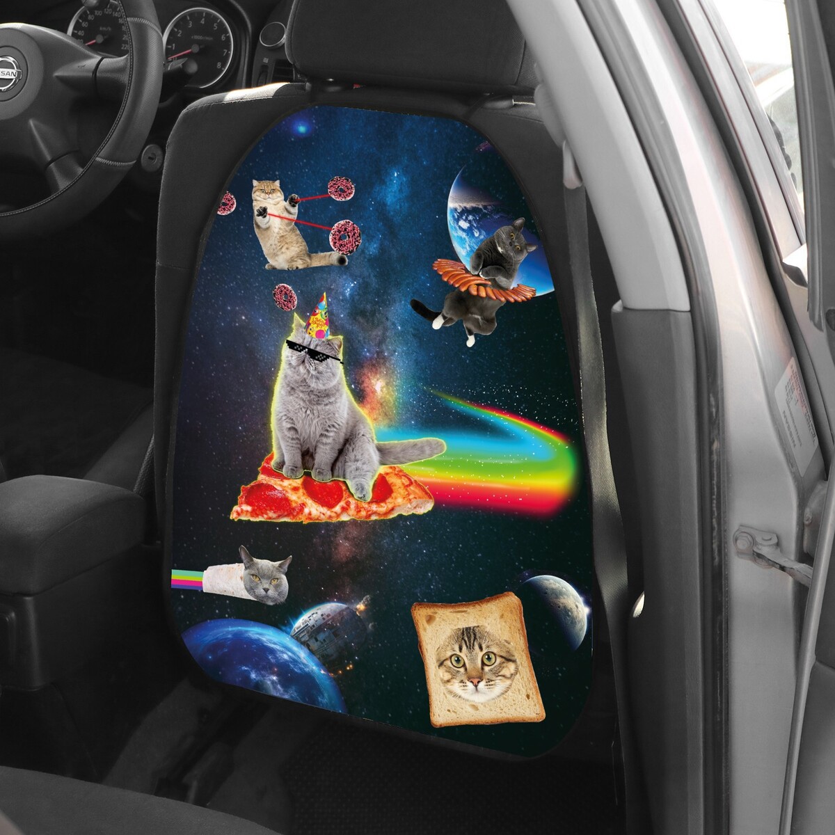 фото Накидка на сиденье автомобильное cartage кошки в космосе, пвх, 60 х 45 см, европодвес