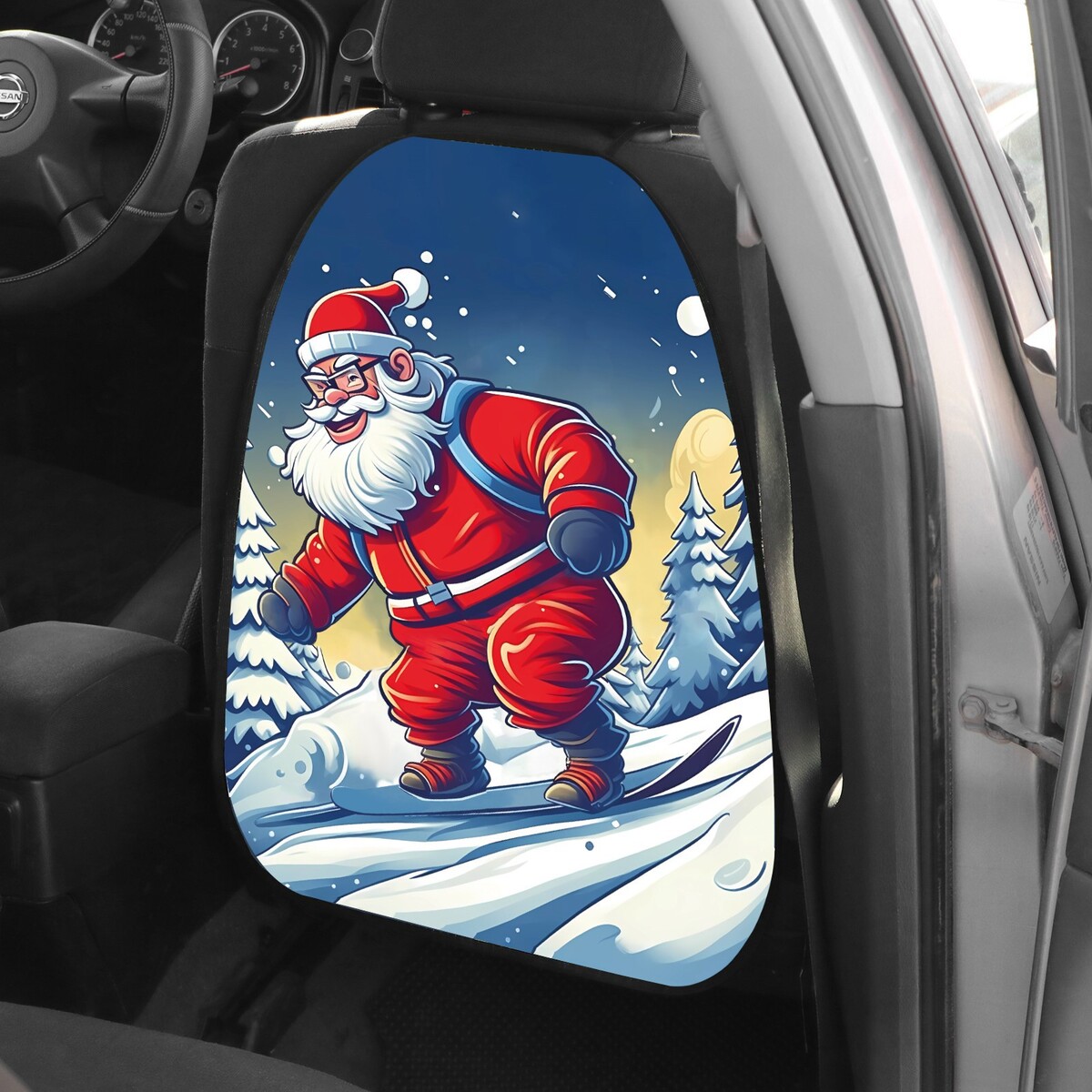 фото Накидка на сиденье автомобильное cartage дед мороз сноуборд, пвх, 60 х 45 см, европодвес