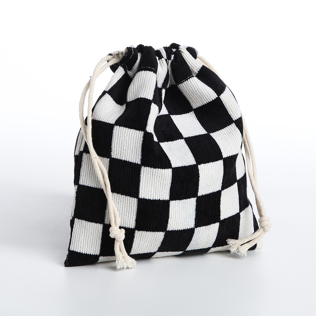 Косметичка - мешок с завязками, цвет белый/черный косметичка мешок с завязками горчичный