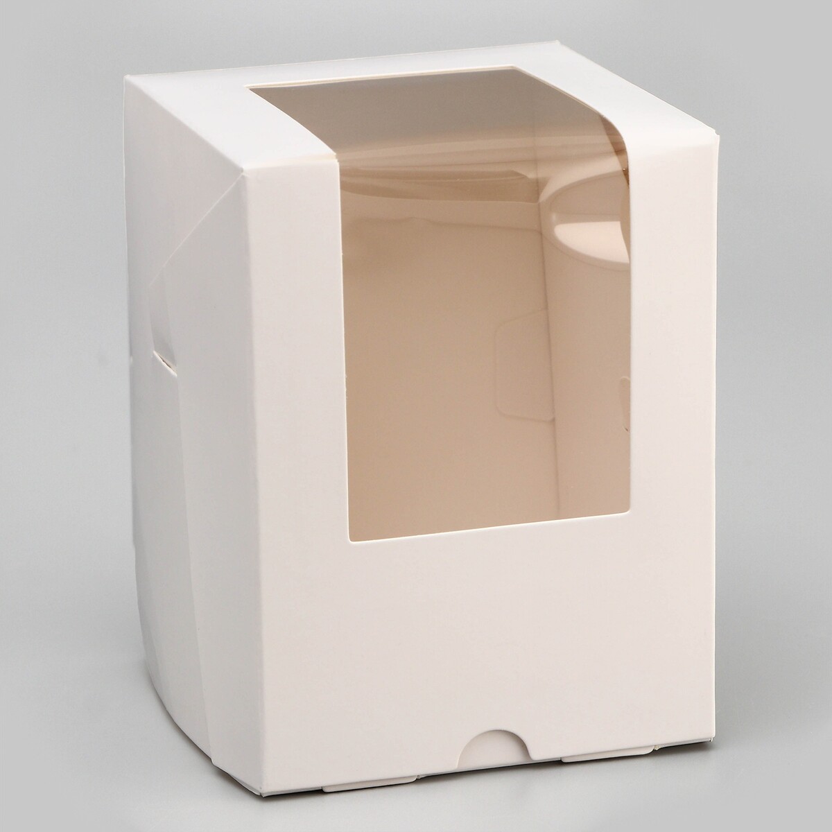 

Коробка для 1 капкейк с окном, белая, 12.5×9.5×9.5 см, Белый