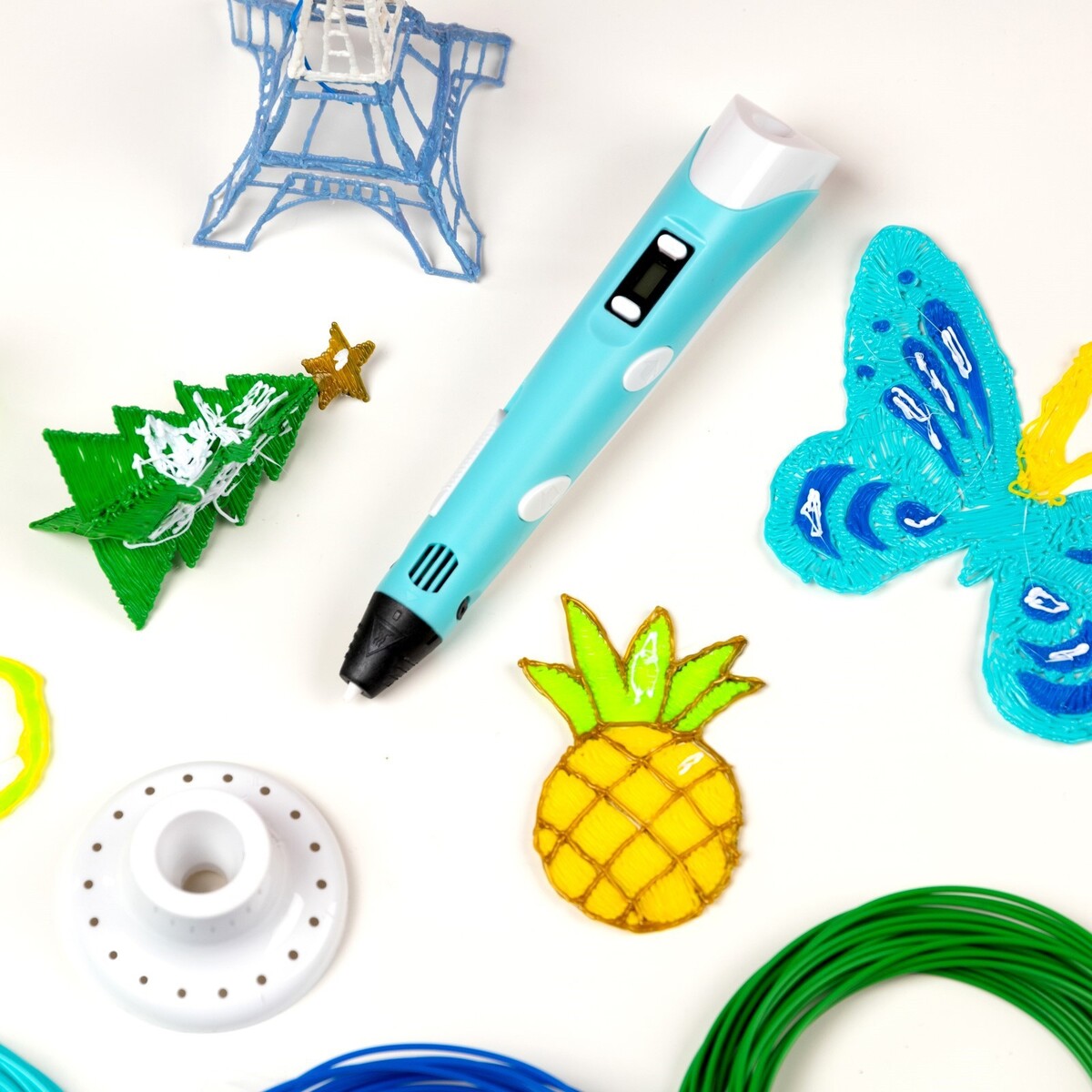 фото 3d ручка luazon, дисплей, работа с пластиком abs и pla, пластик в комплекте, голубая luazon home
