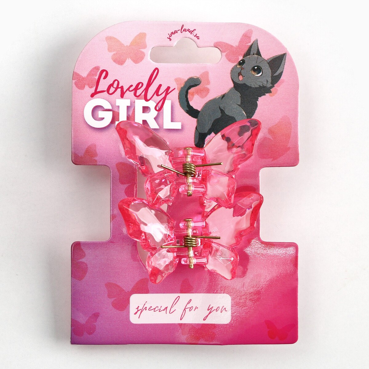 

Крабики для волос в форме бабочек lovely girl, 2 шт., 4 х 3 х 2.5 см, Розовый