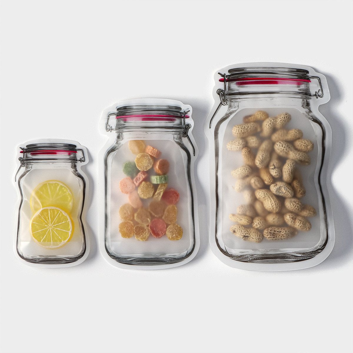 

Набор пакетов для хранения продуктов доляна, застежка zip-lock,15×9.5 см, 19.5×11.7 см, 24.4×14.5, прозрачный