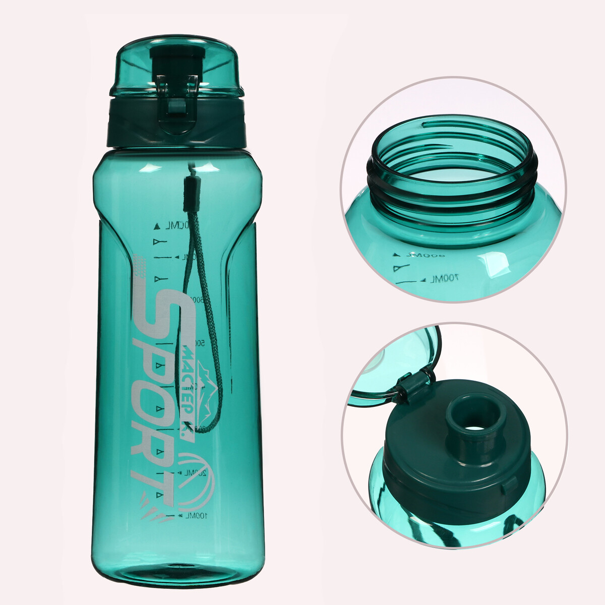 Бутылка для воды sport, 800 мл, 23 х 7.6 х 4.8 см, бирюзовая бутылка для воды sport 800 мл 23 х 7 6 х 4 8 см бирюзовая