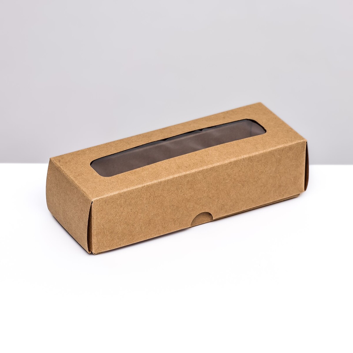 Коробка с обечайкой с окном коробка складная под 4 конфеты с окном крафт 12 6 х 12 6 х 3 5 см