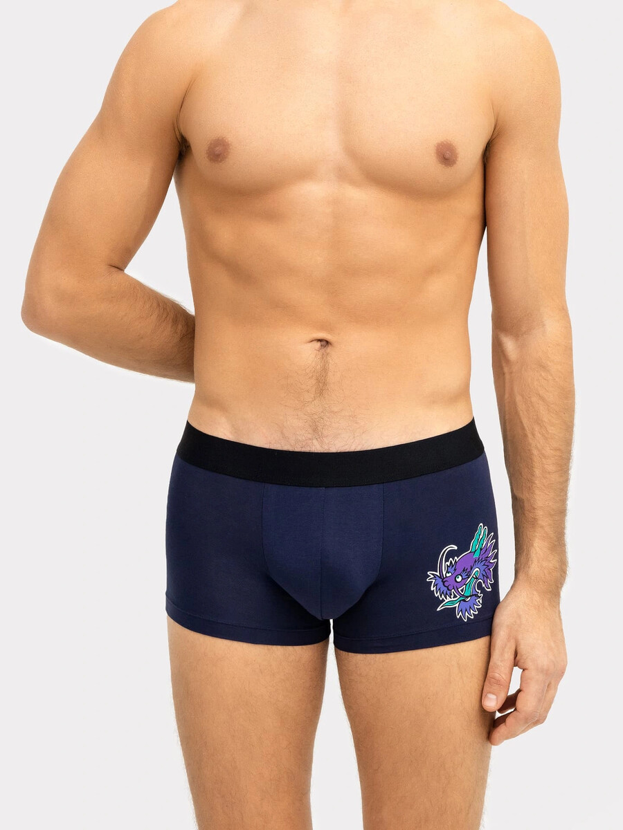 

Трусы мужские боксеры в синем цвете, Синий;море +печать