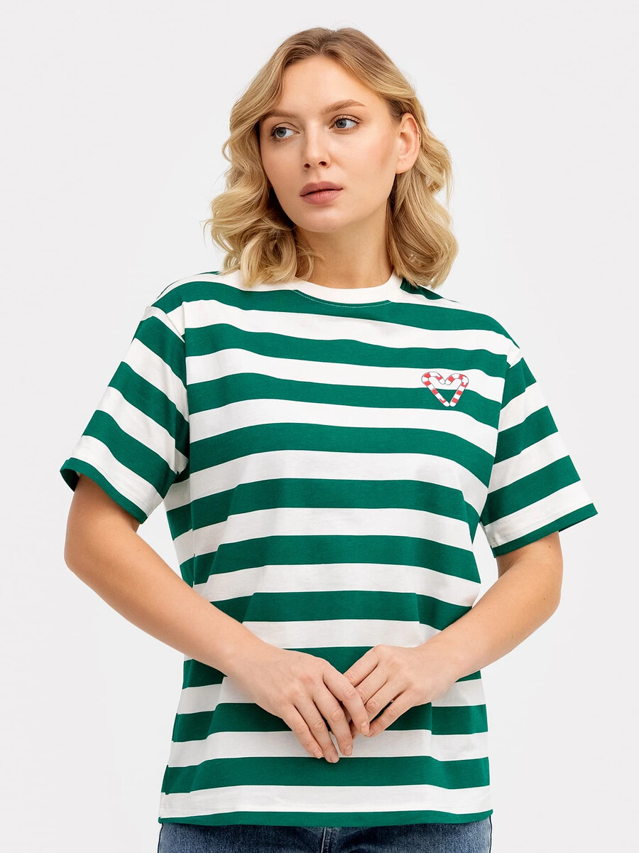Футболка женская в молочно-зеленую полоску футболка женская в полочно зеленую полоску