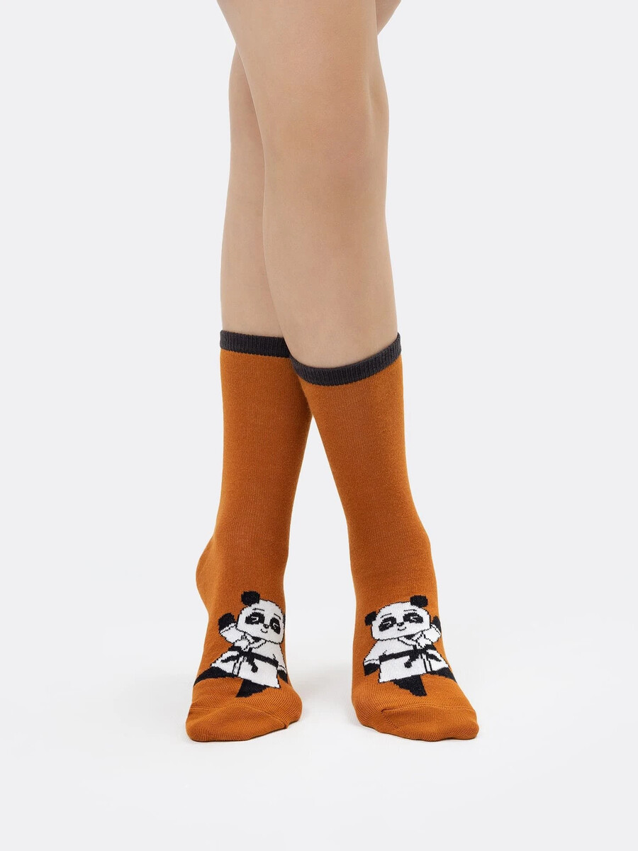 фото Детские носки в коричневом цвете с рисунком в виде панд mark formelle