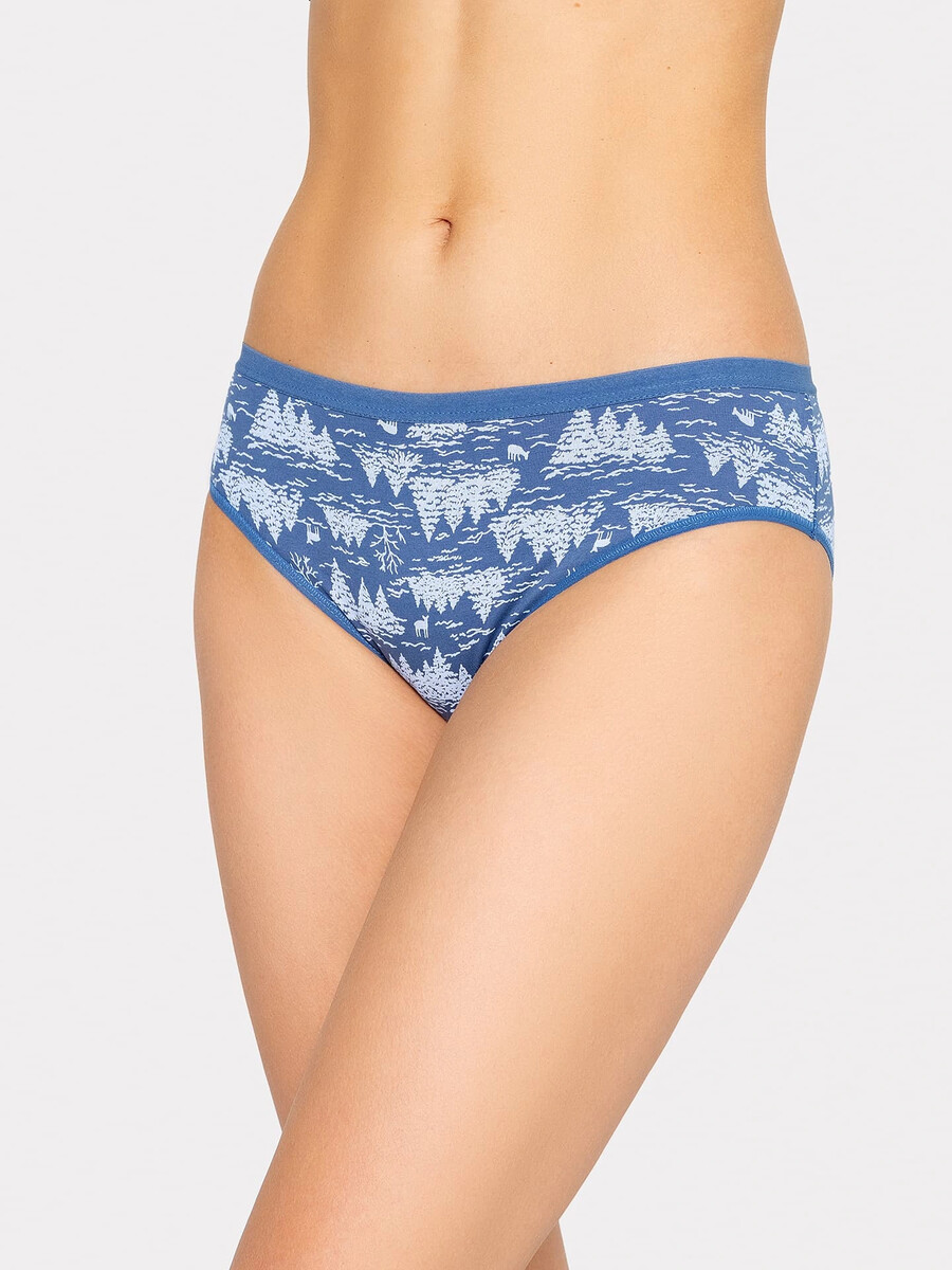

Трусы женские классика в голубом цвете с рисунком, Елки на индиго