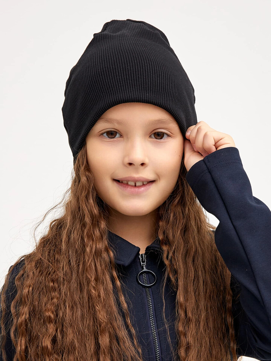 Шапка детская бини для девочек черная повязка на голову детская трикотажная для девочки