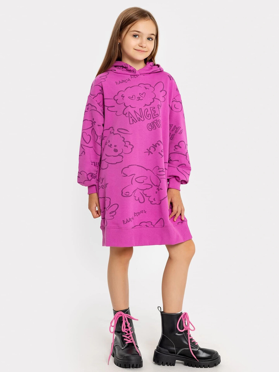 Платье-худи для девочек розовое с принтом в виде граффити платье худи с клетчатой юбкой dolce