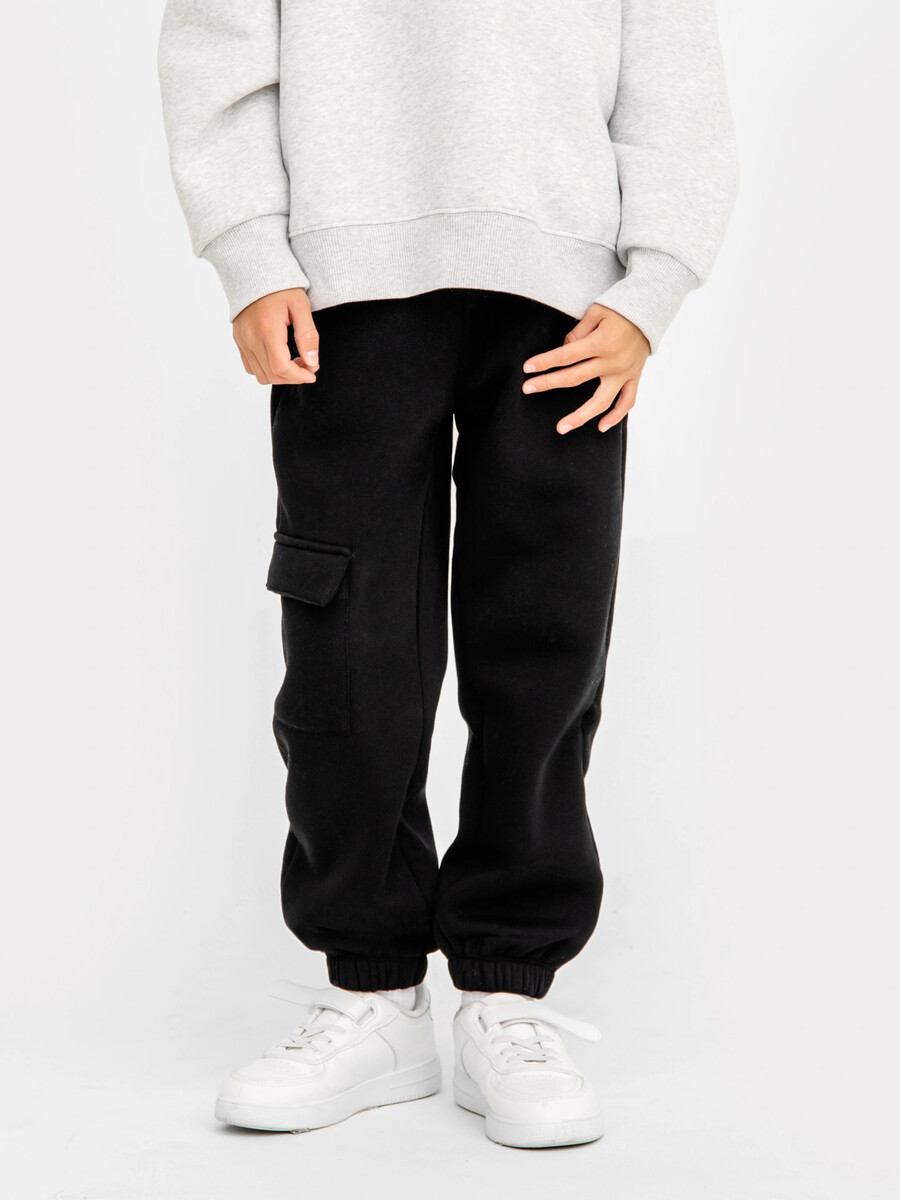 Черные брюки-джоггеры с накладным карманом для мальчиков